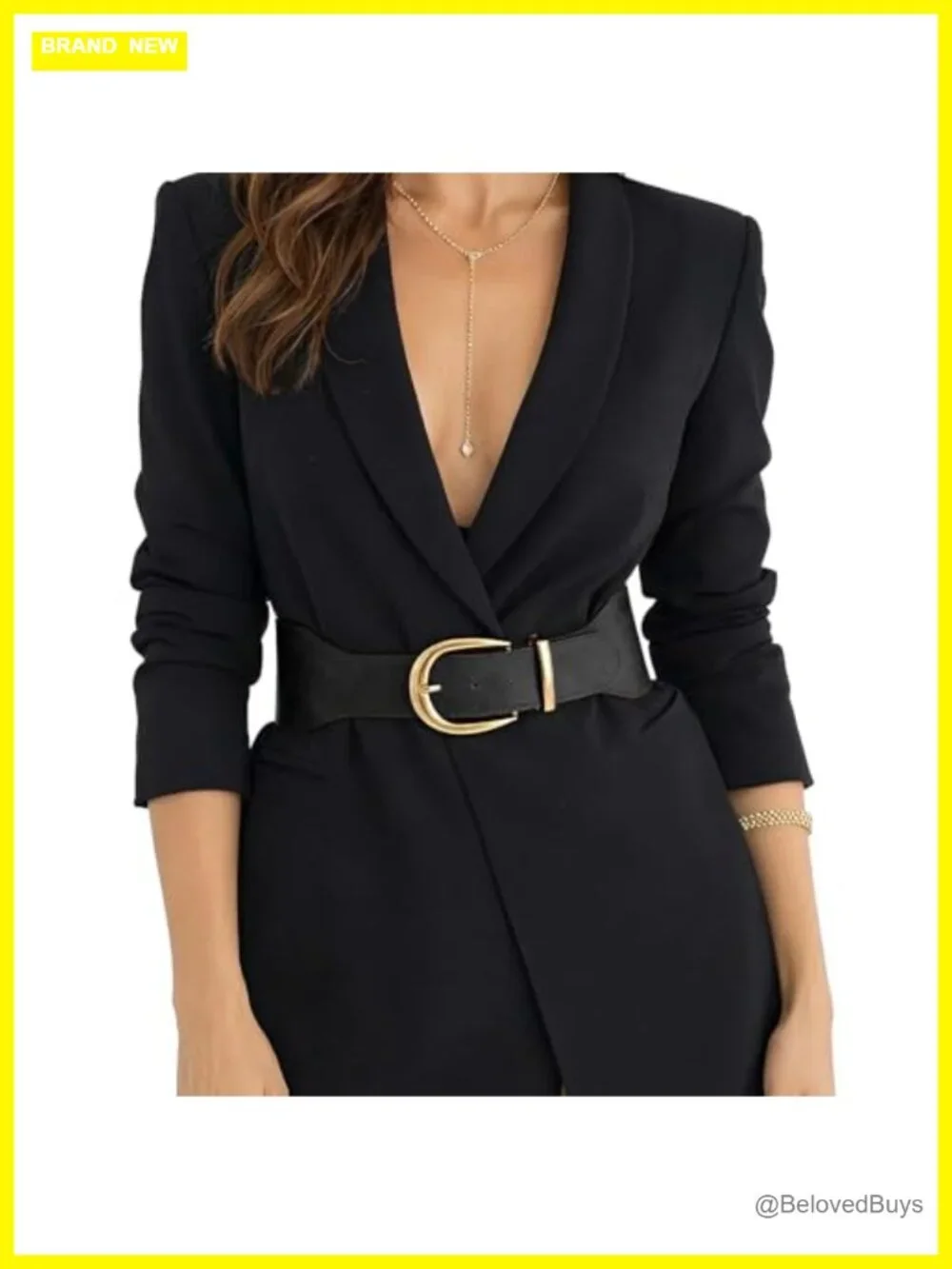 Women's Wide Elastic Waist Belt with Gold Buckle Stretch Cinch